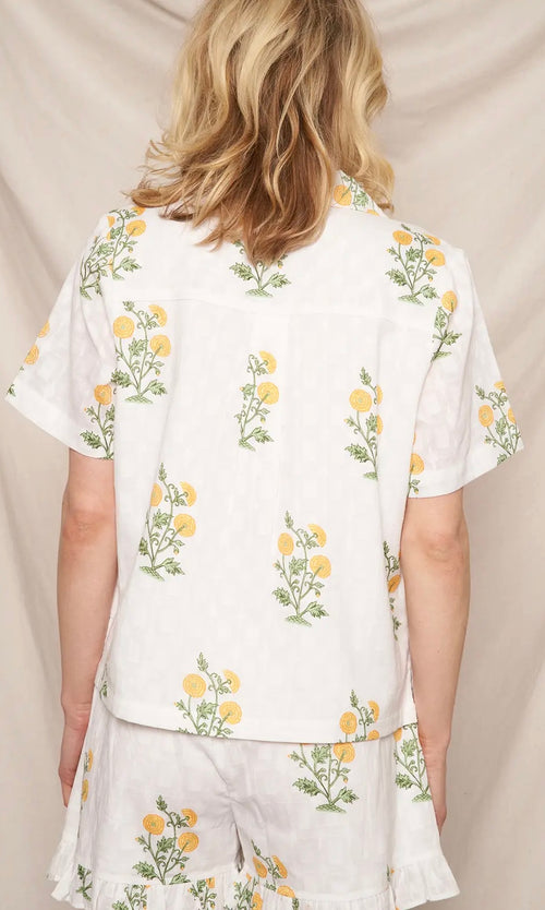 Short Sleeve Flower Print Button Down Shirt