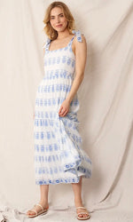 Printed Shoulder Tie Midi Dress