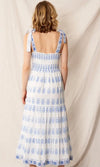 Printed Shoulder Tie Midi Dress