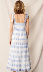 Printed Shoulder Tie Midi Dress