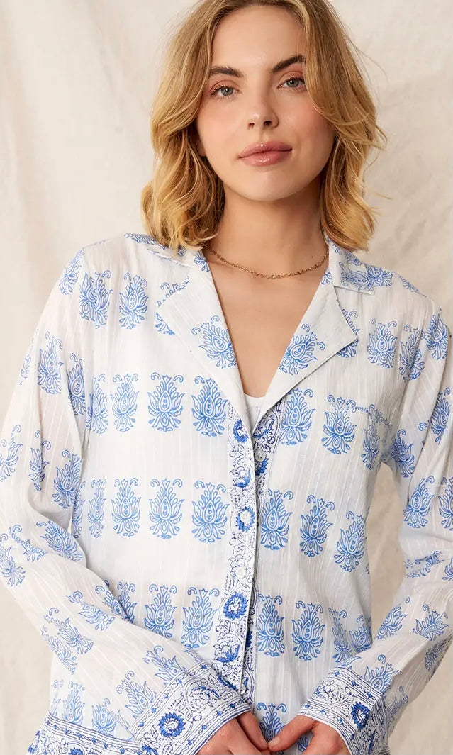 Printed Long Sleeve Button Down Shirt