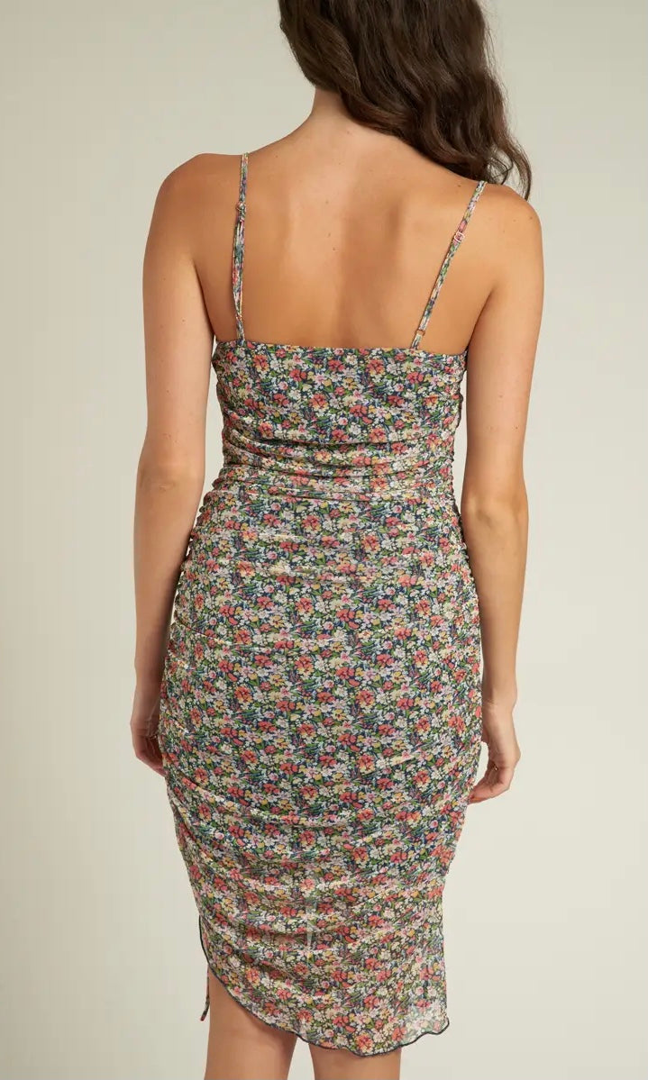 Mesh Floral Sleeveless Midi Dress