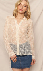 Floral Sequin Lace Long Sleeve Button Down Top