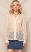 Floral Sequin Lace Long Sleeve Button Down Top