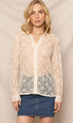 Floral Sequin Lace Long Sleeve Button Down Top