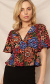 Floral Print Floral Sleeve V-Neck