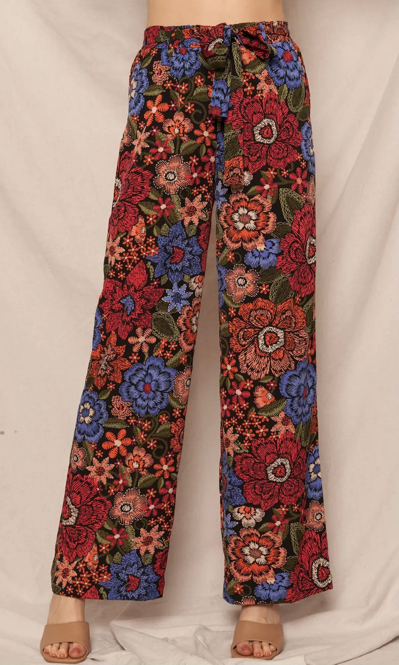 High waisted Floral print Belted Pants