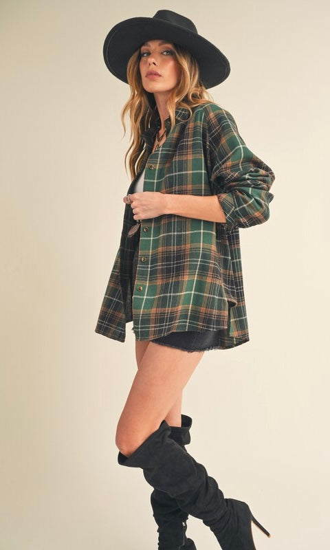 Green Plaid Button Up Flannel