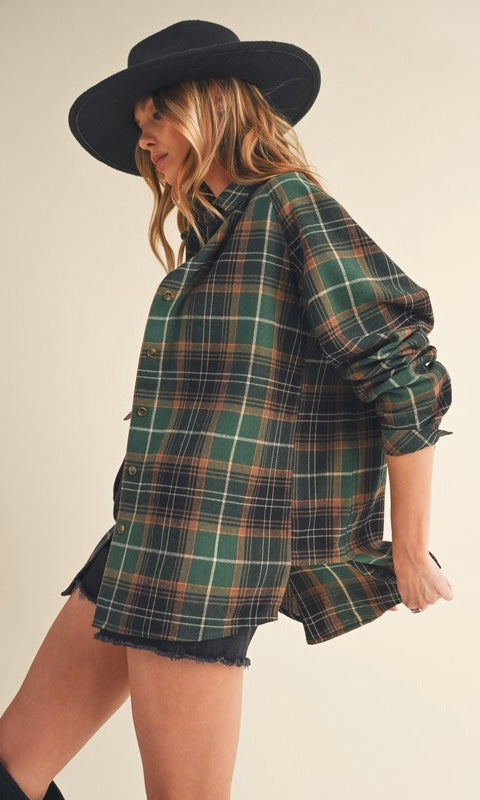 Green Plaid Button Up Flannel