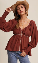 Button Front Boho Blouse