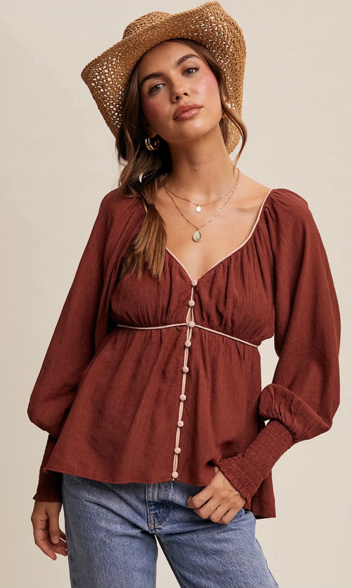 Button Front Boho Blouse