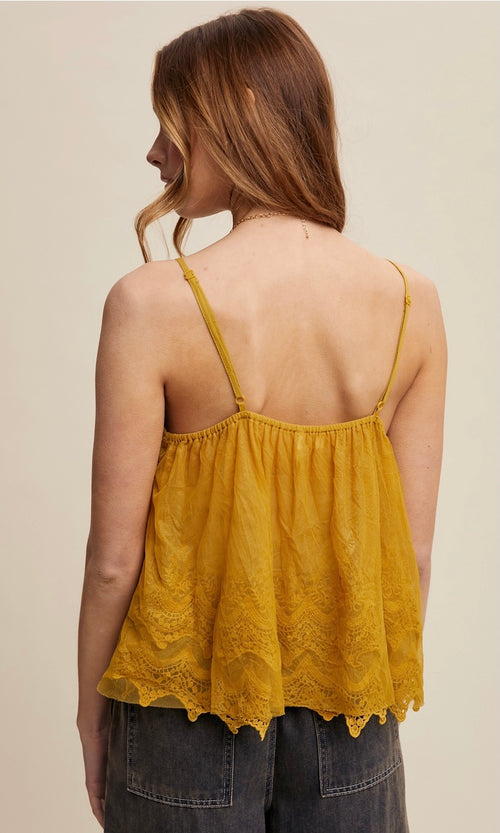 Embroidered Lace Layered Camisole Top