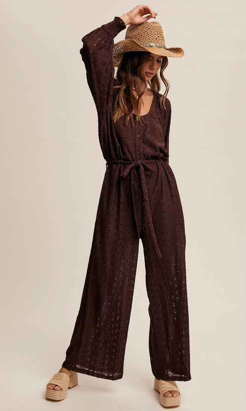 Eyelet Lace Wide Leg Jumpsuit