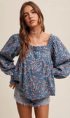 Square-Neck Floral Print Blouse