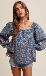 Square-Neck Floral Print Blouse