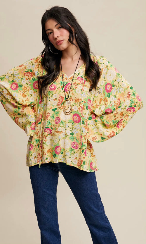 Sunlit Garden Balloon Sleeve Blouse