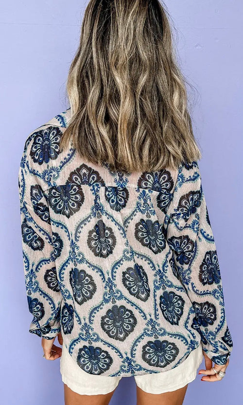 Tribal Pattern Buttoned Front Loose Shirt