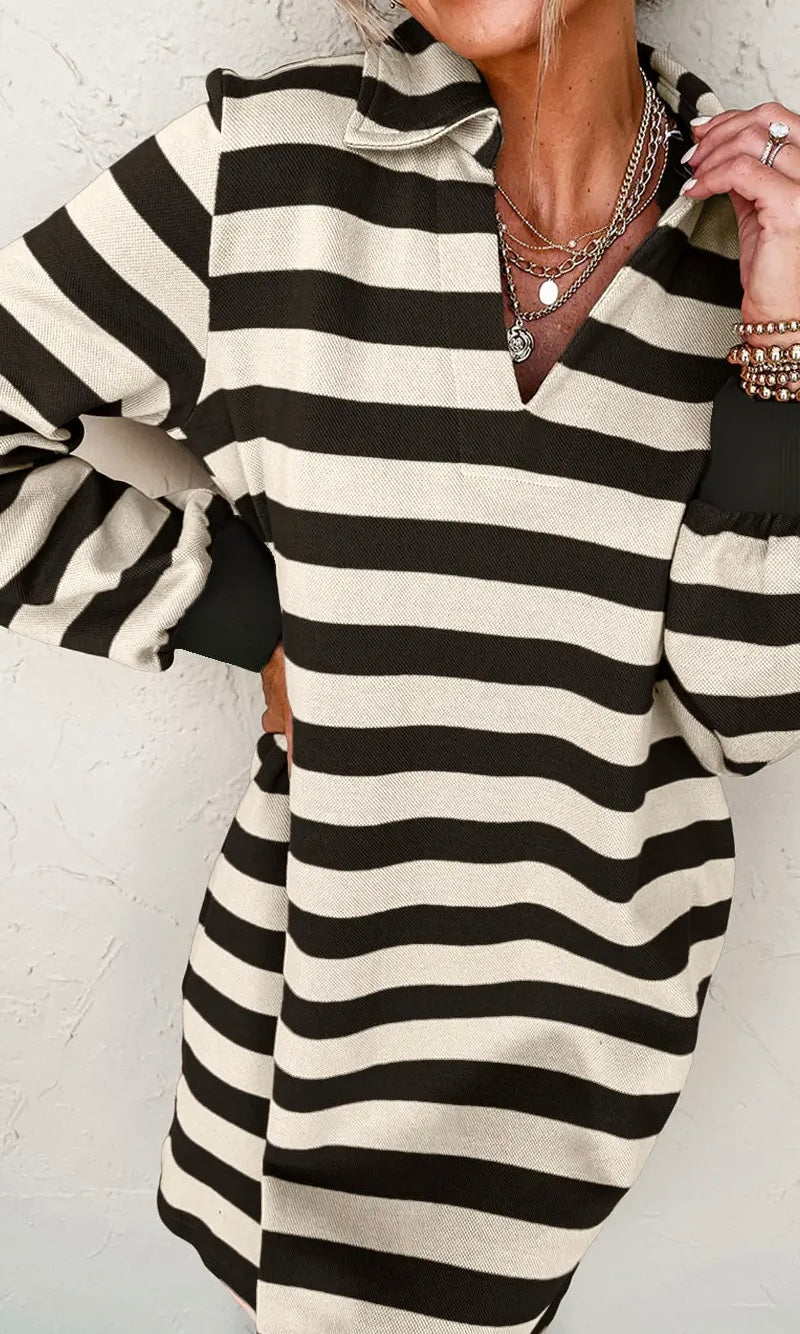 Pin Stripe Casual Dress Black