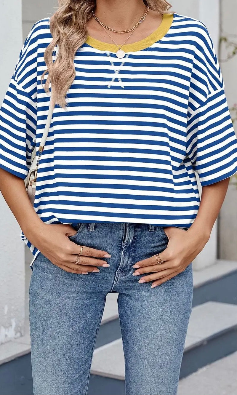 Striped Tee Mustard Blue