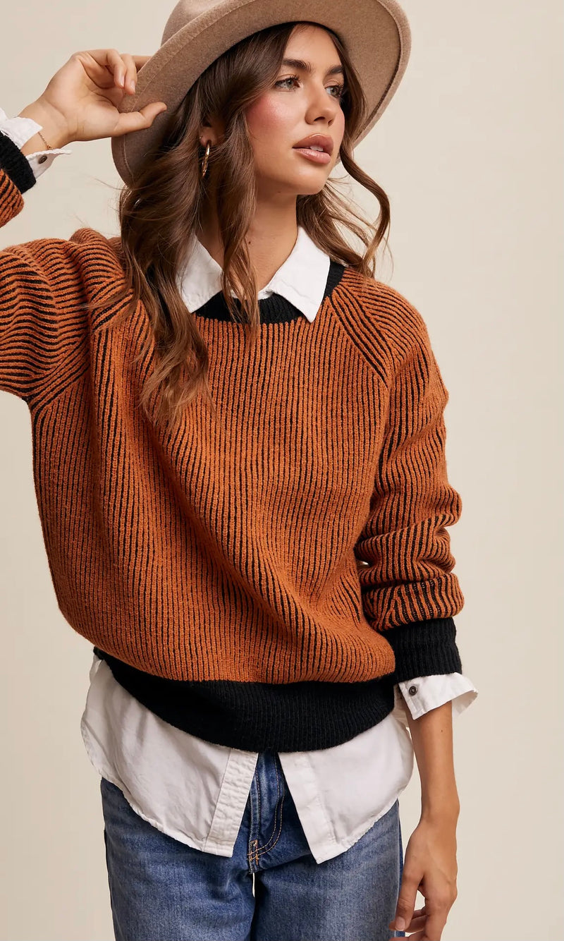 Colorblock Striped Ribbed Sweater