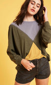 Colorblock Waffle Knit Pullover