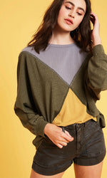 Colorblock Waffle Knit Pullover