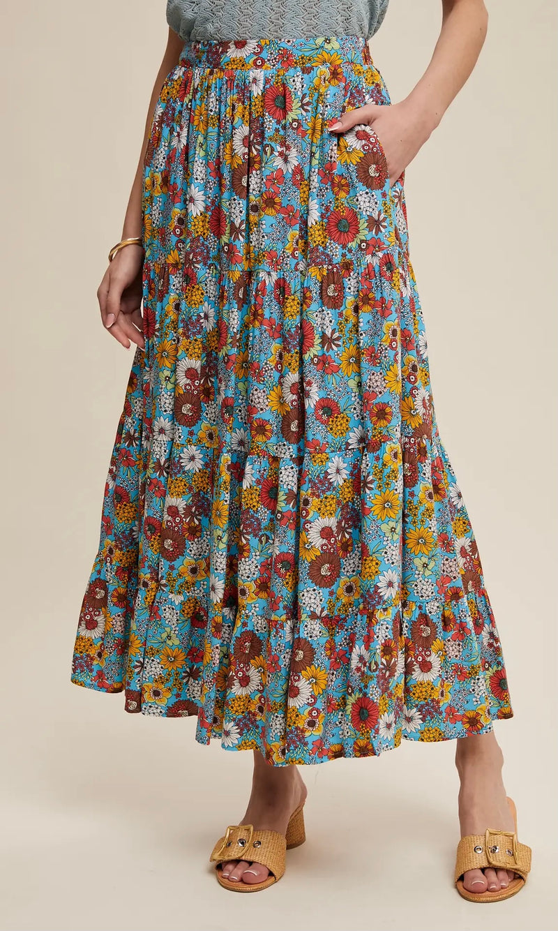 Floral Tiered Maxi Skirt