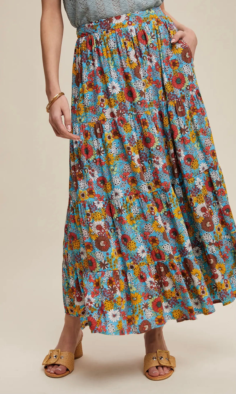 Floral Tiered Maxi Skirt