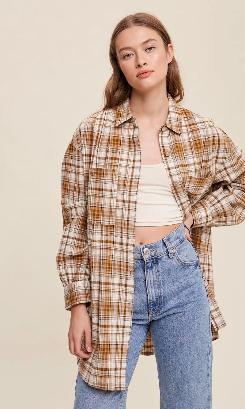 Plaid Button-Down Oversized Shirt