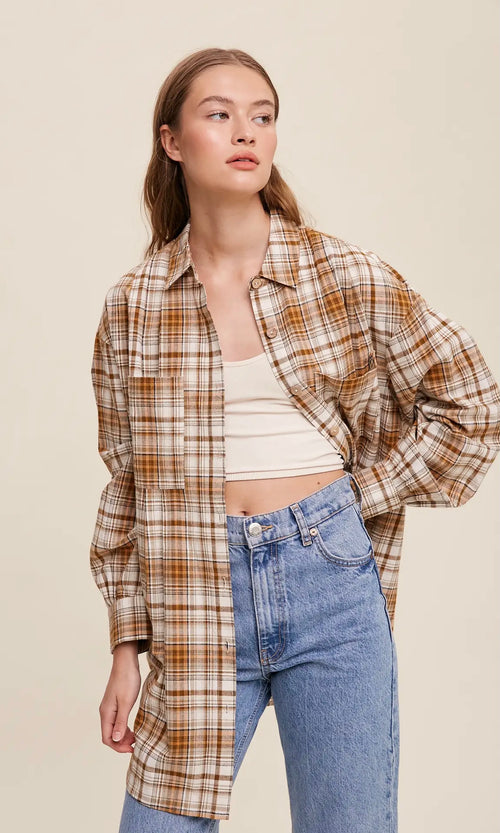 Plaid Button-Down Oversized Shirt
