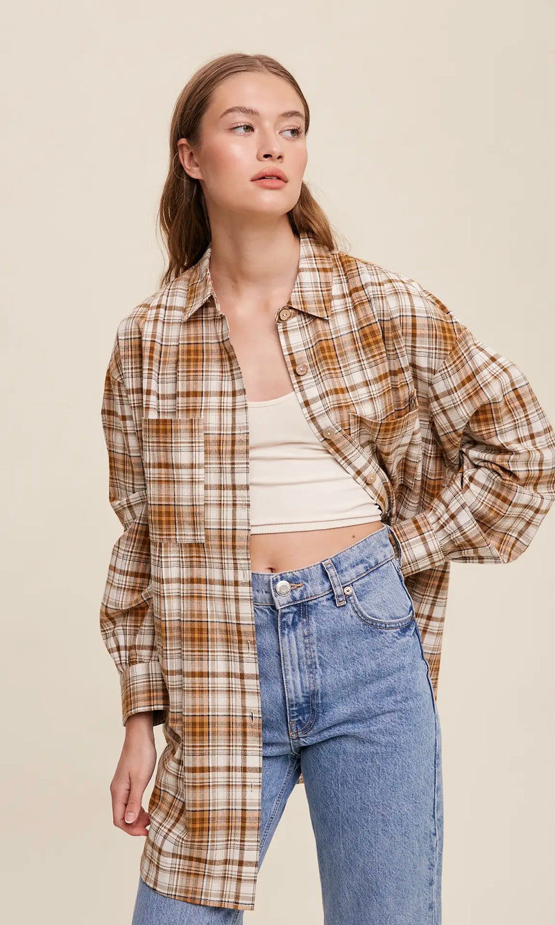 Plaid Button-Down Oversized Shirt