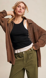 Waffle Knit Button-Down Shacket