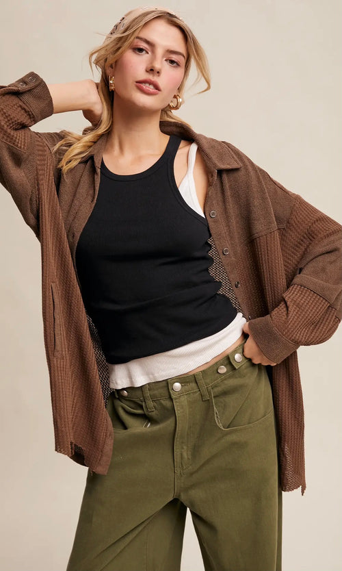 Waffle Knit Button-Down Shacket