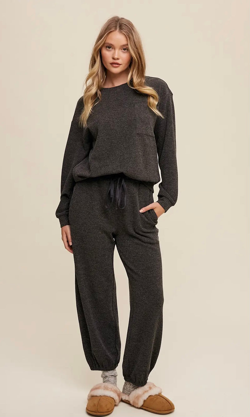 Waffle Knit Long Sleeve Lounge Set