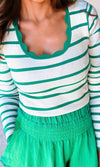 Bright Green Scalloped Edge Striped Shirt