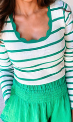 Bright Green Scalloped Edge Striped Shirt