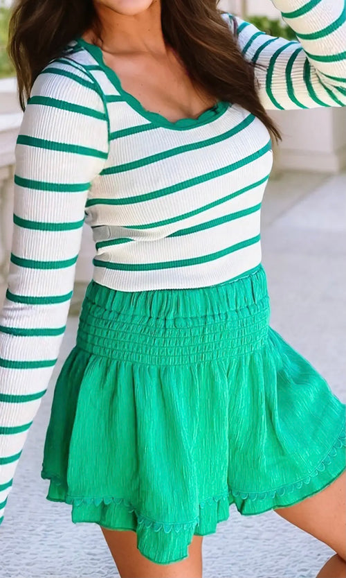 Bright Green Scalloped Edge Striped Shirt