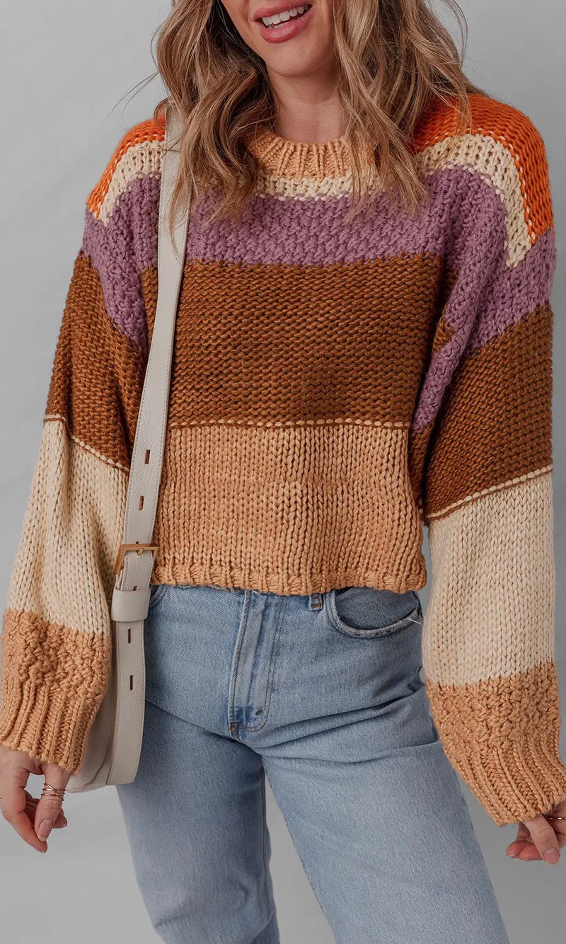 Cropped Colorblock Knitted Sweater