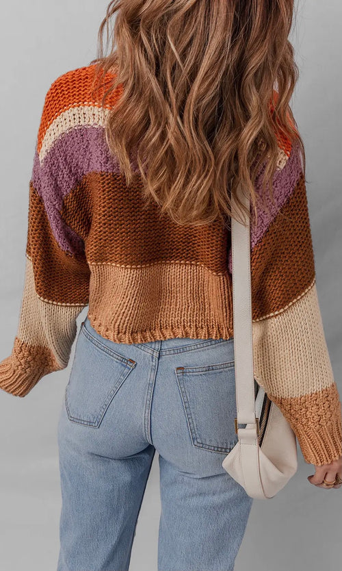 Cropped Colorblock Knitted Sweater