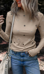 Floral Embroidered Detail Ribbed Long Sleeve