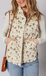 Floral Zip Up Quilted Vest