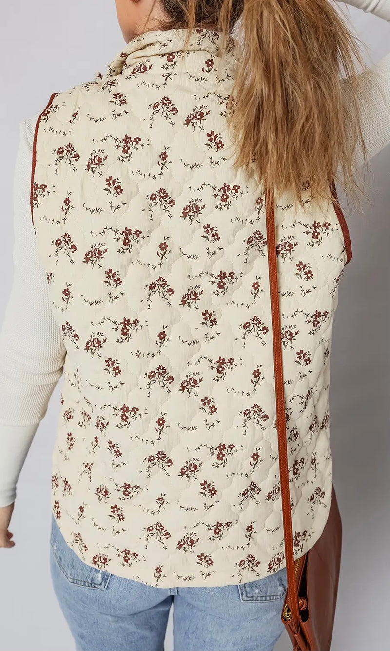 Floral Zip Up Quilted Vest