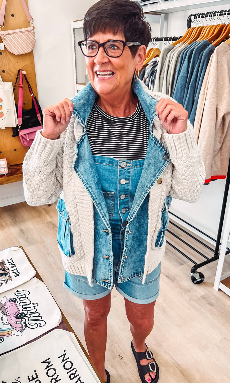 Quilted Denim Jacket Cream