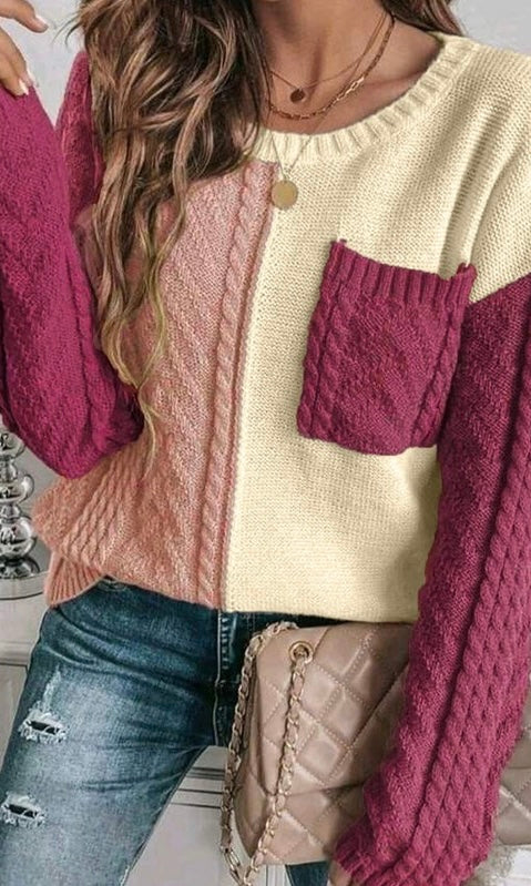 Cable Knit Pocket Sweater Mauve