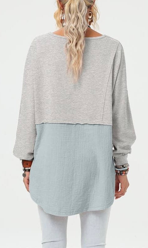 Grey/Blue Flowy Long Sleeve Top