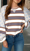 White Striped Floral Patchwork Top