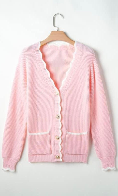 Pink Knitted Button Down Cardigan