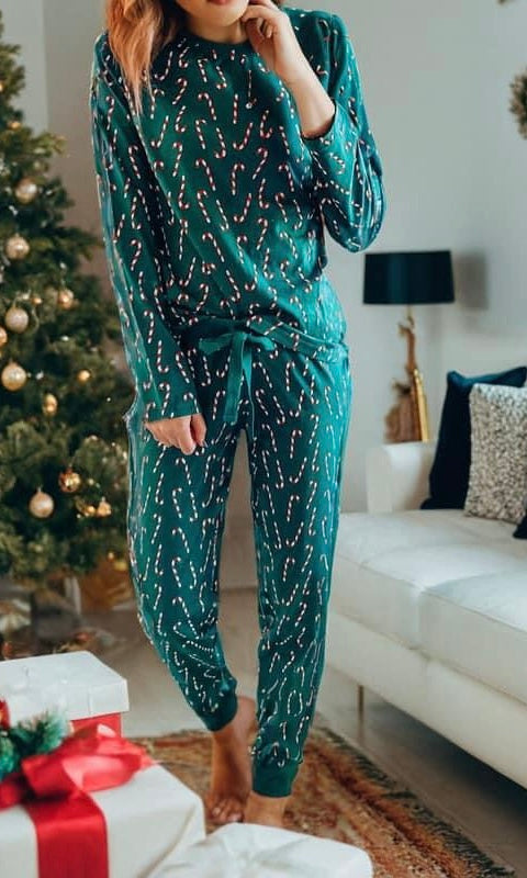 Christmas Candy Cane Printed PJ Set