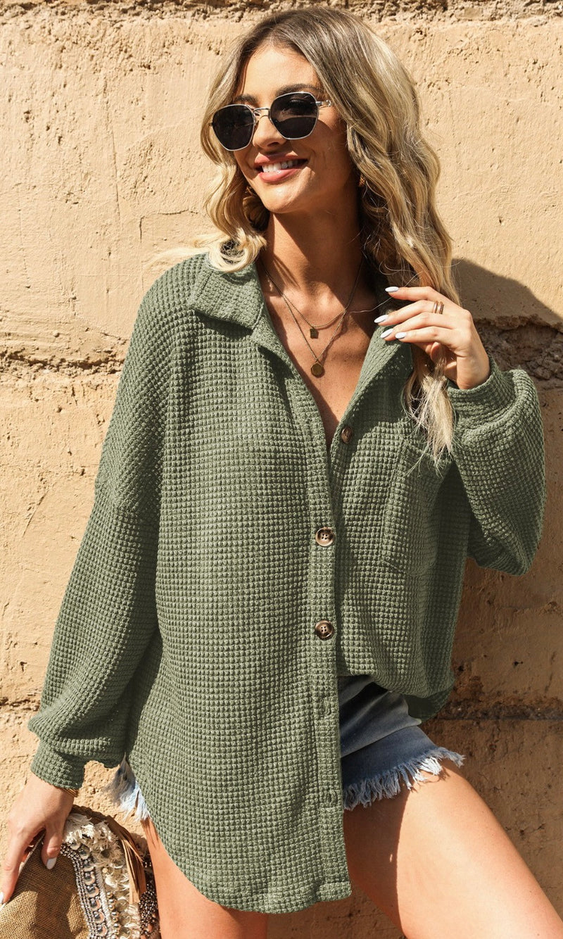 Green Waffle Knit Shacket