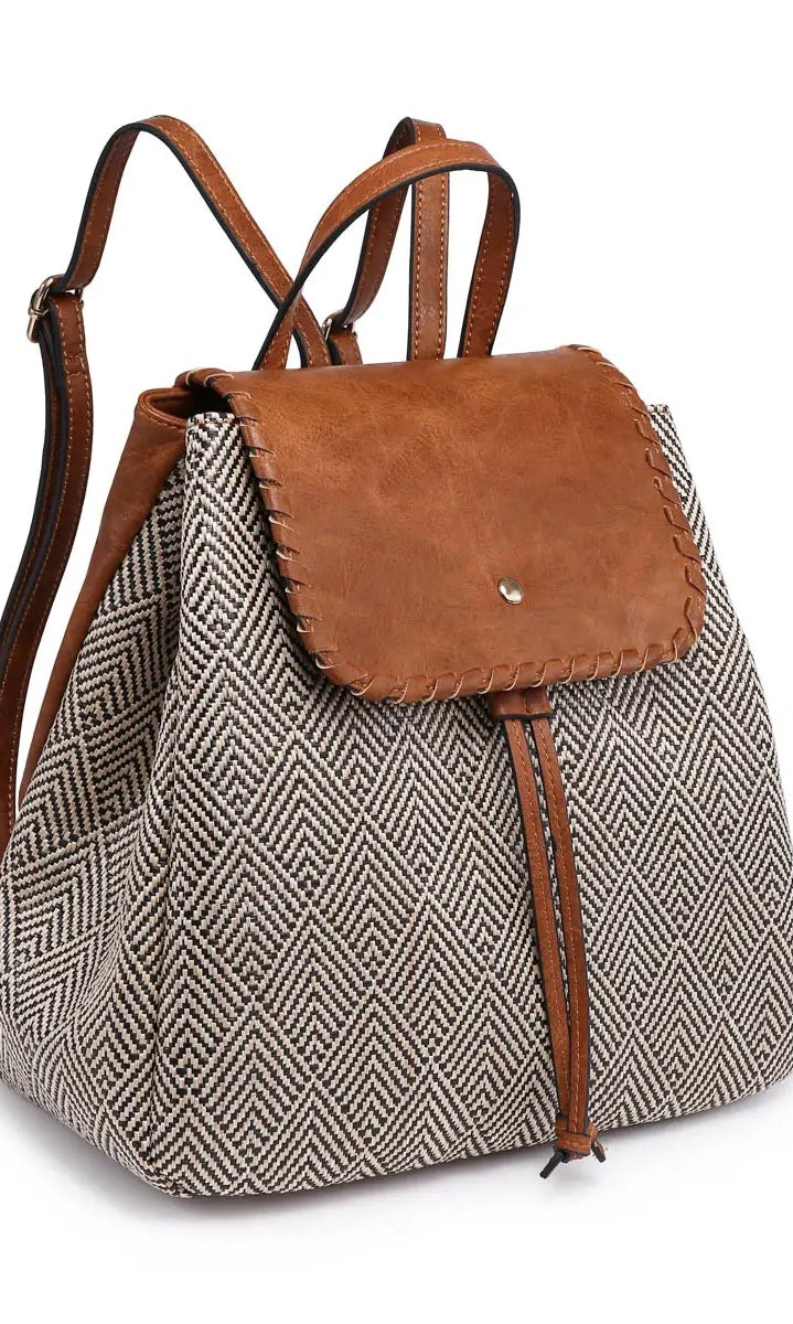 Saffron Two Toned Straw Backpack